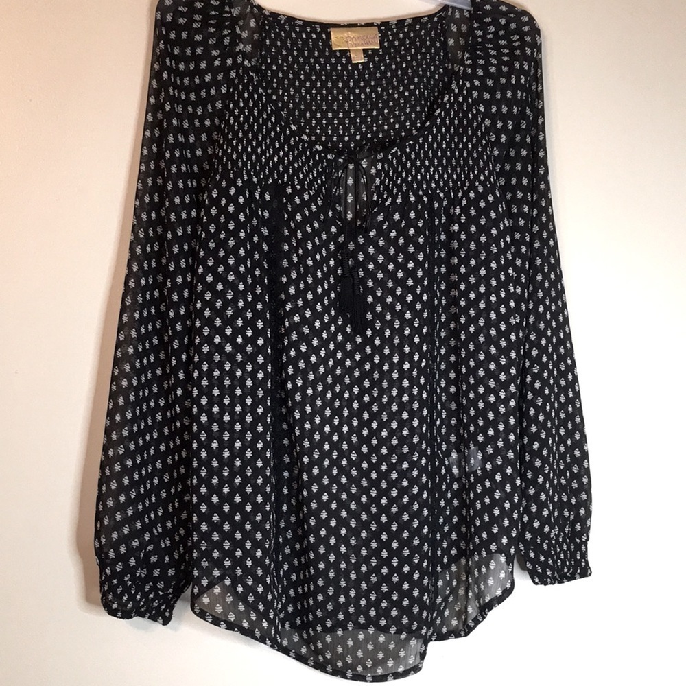 Black Patterned Peasant Blouse - Untitled Brand